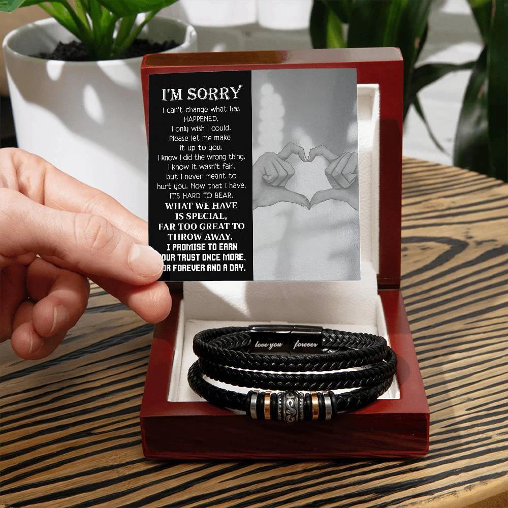 Forever Love Men’s Bracelet – Apology & Forgiveness Gift with Engraved “Love You Forever” Sentiment | Braided Vegan Leather & Stainless Steel