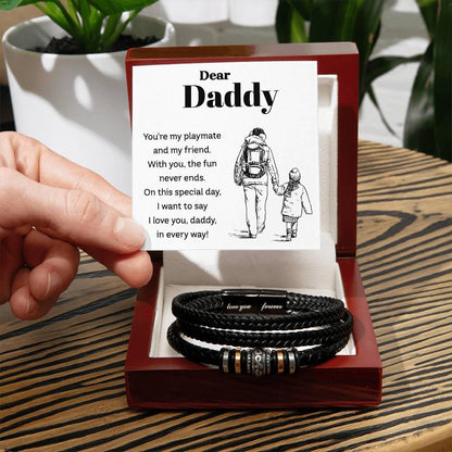 Dear Daddy I Love You in Every Way Leather Braided Men's Bracelet - Mallard Moon Gift Shop