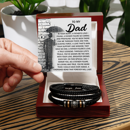 To My Dad Men's Vegan Leather Bracelet Birthday, Father's Day Gift with Heartfelt “Father Figure” Message Card - - Mallard Moon Gift Shop
