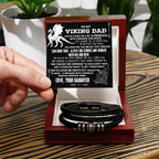 To My Viking Dad Vegan Leather Bracelet Birthday, Father's Day Gift from Daughter with Viking Dragon “Princess Strength” Message Card