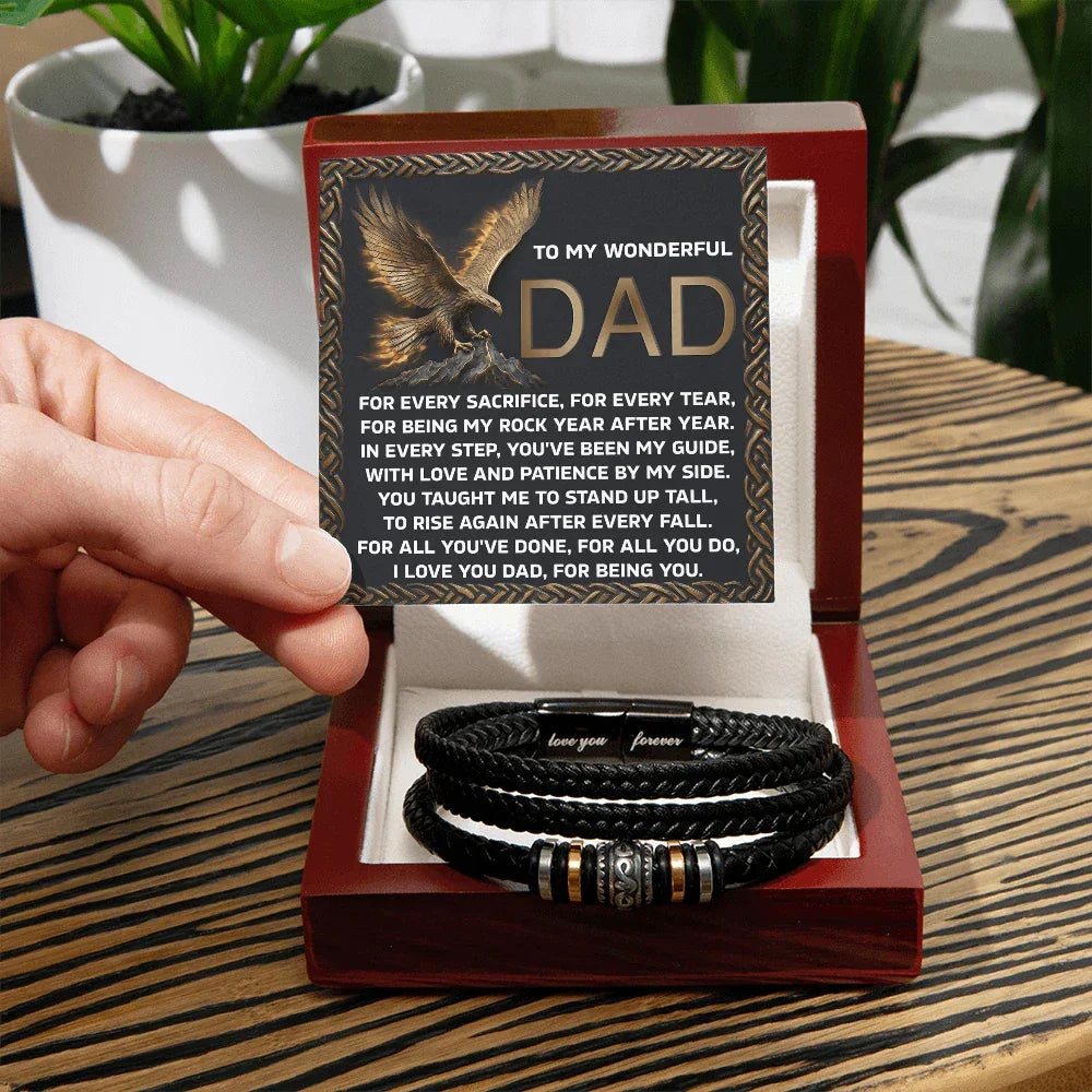 To My Wonderful Dad - Love and Strength Tribute Bracelet for Father - Inspirational ‘Sacrifice & Guidance' Message Card - Thoughtful Father's Day, Birthday, or Just Because Gift from Son or Daughter