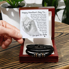 Gift for Fur Dad Happy Pawther's Day Personalized Black Braided Leather Men's Bracelet