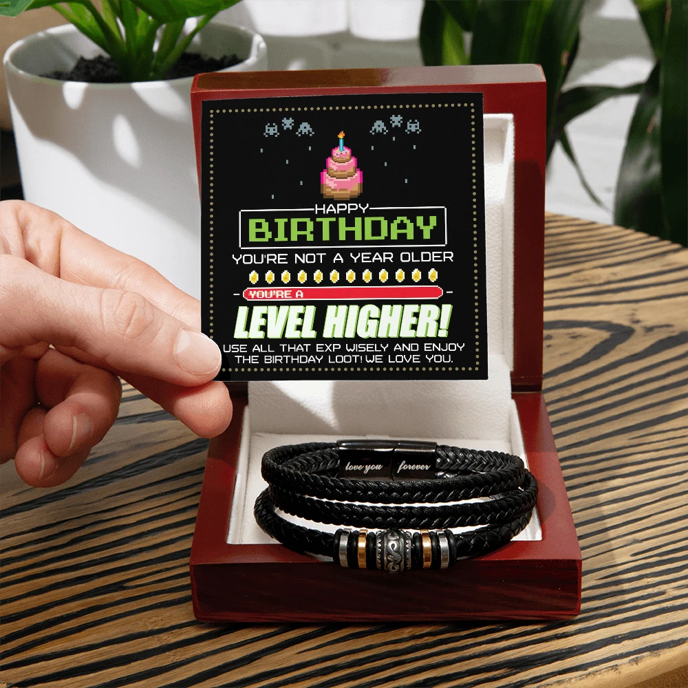 Birthday Gift for Him - Love You Forever Men's Bracelet – Braided Leather Stylish Jewelry for Husband, Son, or Boyfriend