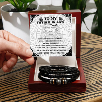 Gift for Father-in-Law - Thank You for Leading By Example - Black Braided Leather Men's Bracelet - Mallard Moon Gift Shop