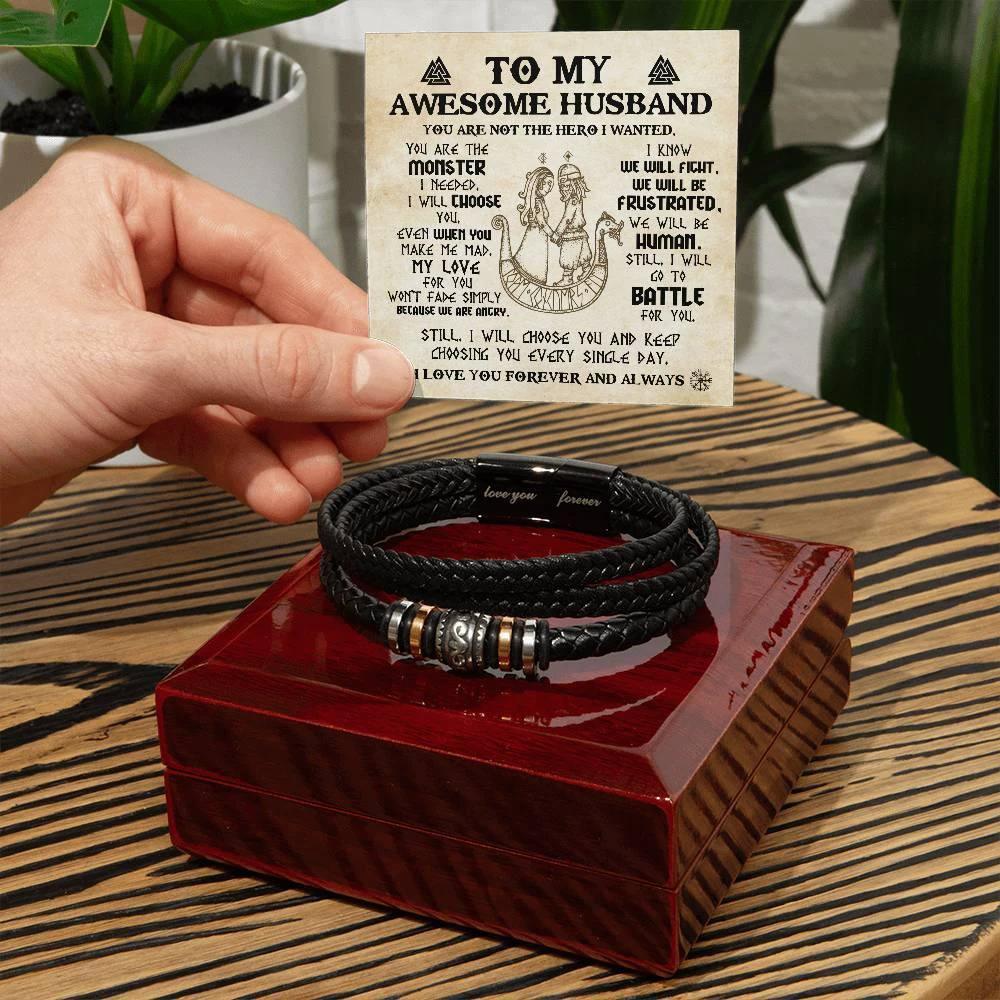Husband, I Choose You Forever and Always Men's Braided Leather Bracelet