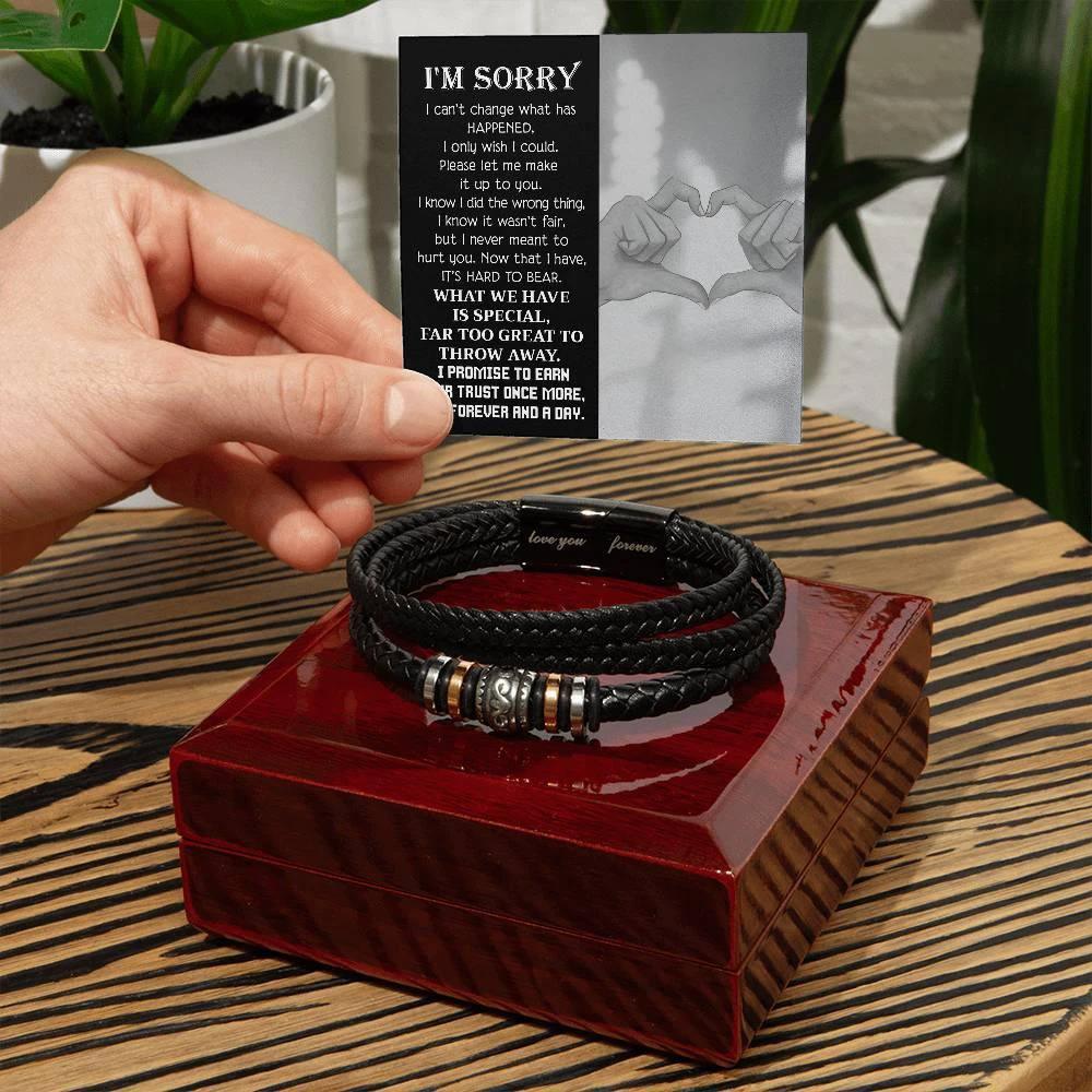 Forever Love Men’s Bracelet – Apology & Forgiveness Gift with Engraved “Love You Forever” Sentiment | Braided Vegan Leather & Stainless Steel