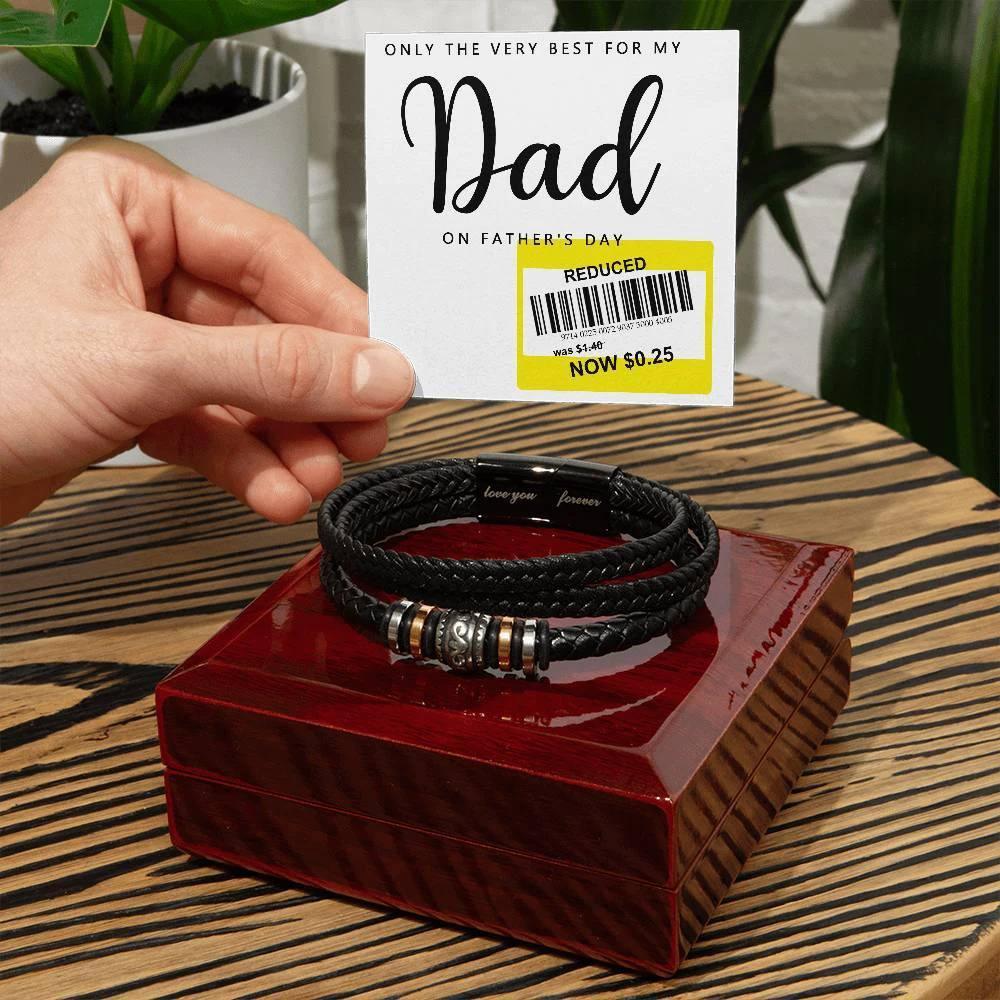 Dad Reduced Price Leather Bracelet - Funny Father’s Day Gift with Sarcastic Price Tag Message Card