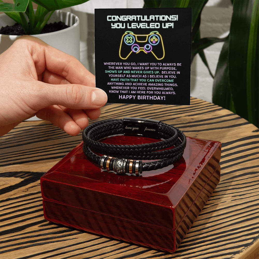 Level-Up Birthday Bracelet for Him – “Love You Forever” Gamer Gift | Encouraging Message for Son, Boyfriend, or Husband - Mallard Moon Gift Shop