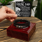 Viking Dad Father's Day, Birthday Gift - Men's Braided Vegan Leather Bracelet with Bold Viking Message Card