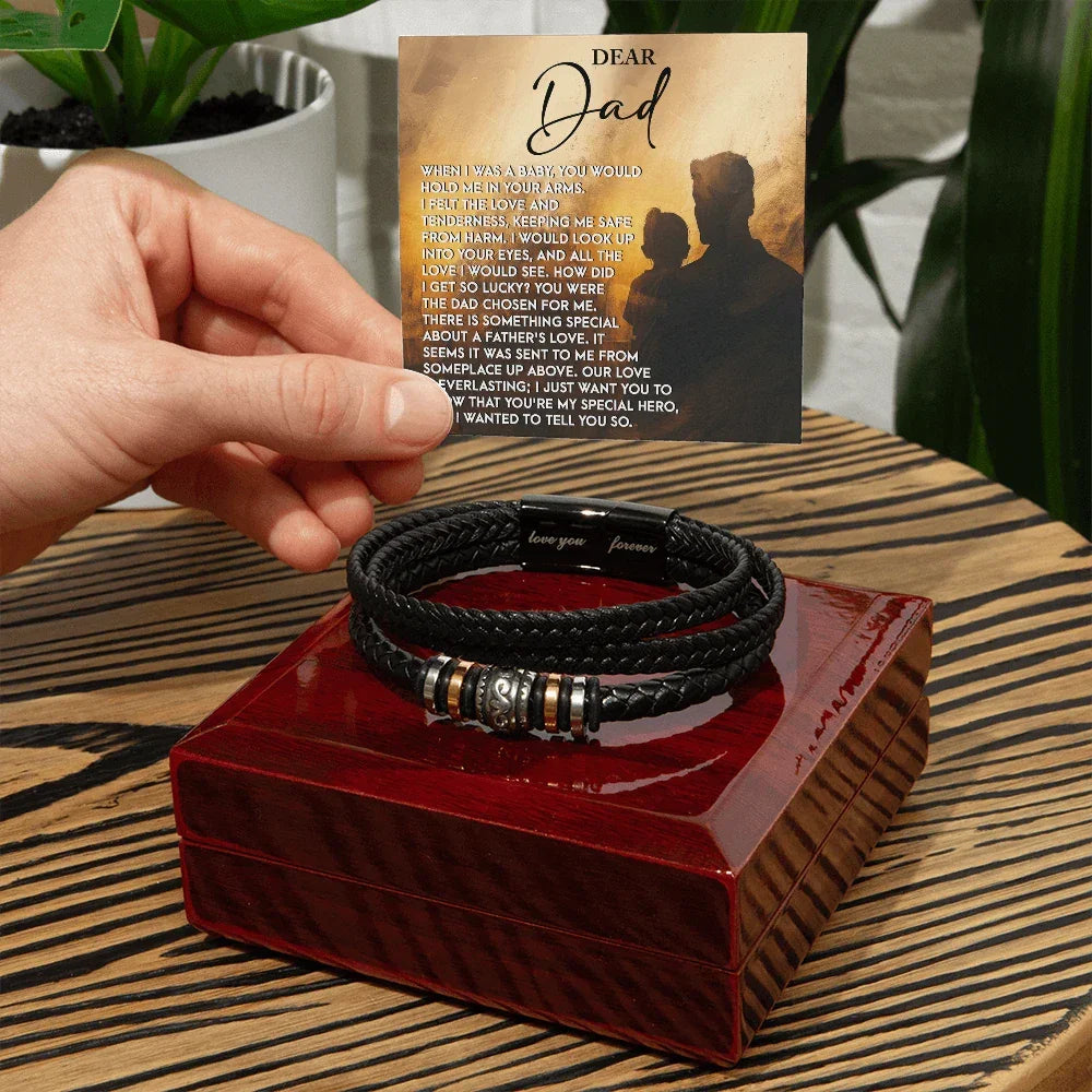 Dad Father's Day Gift - Men's “Love You Forever” Bracelet with “Chosen Love” Sentimental Message Card - Vegan Leather Bracelet - Heartfelt Gift for Dad from Son or Daughter