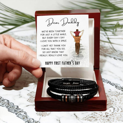 Dear Daddy Happy First Father's Day Leather Braided Men's Bracelet - Mallard Moon Gift Shop