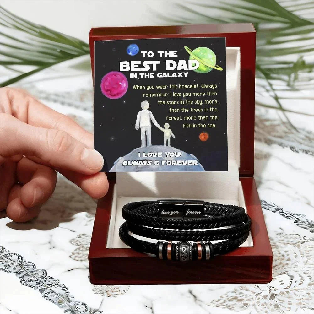 Dad Gift -Best Dad In The Galaxy - Braided Leather Men's Bracelet