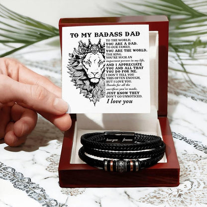 Dad Gift- Badass Dad You are the World -Braided Leather Men's Bracelet - Mallard Moon Gift Shop