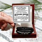 World’s Most Powerful Viking Dad Bracelet – Personalized Certificate Gift from Your Loving Child – Brave, Wise, Strong Norse Mythology Father’s Day Gift Idea – Black Braided Leather Bracelet for Dad
