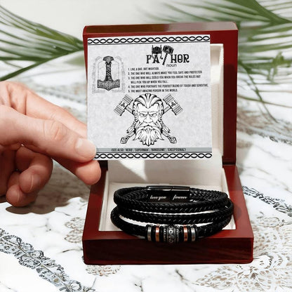 Gift for Dad - Safe And Protected - Black Braided Leather Men's Bracelet - Mallard Moon Gift Shop