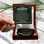 Grandpa Gift Thank You for Your Love and Support Black Braided Leather Men's Bracelet