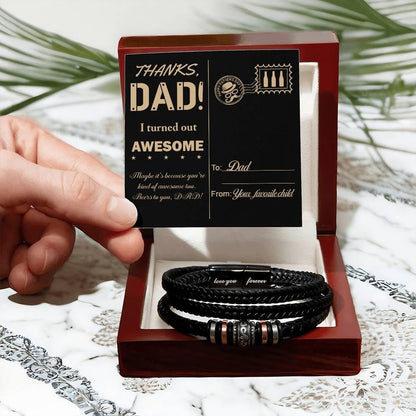 Letter to Dad, Thanks Dad - I Turned Out Awesome-Braided Leather Men's Bracelet - Mallard Moon Gift Shop