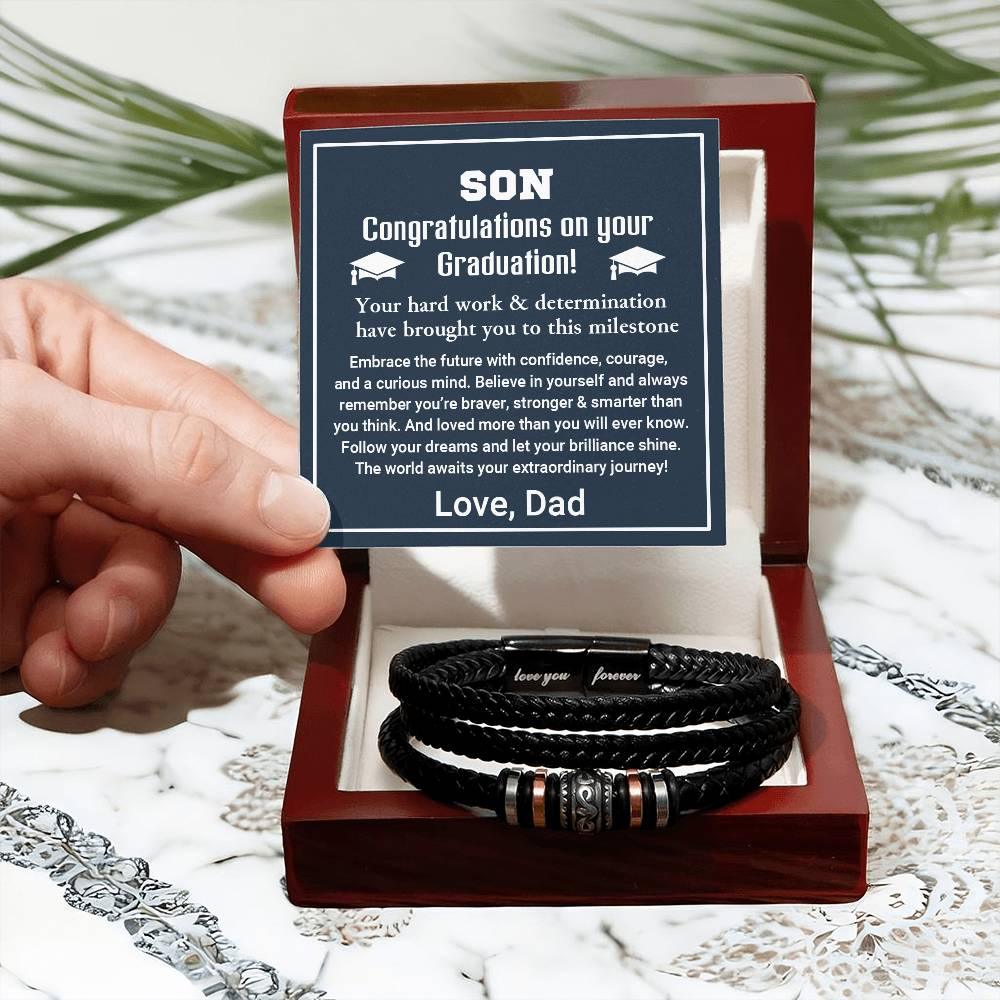 Son Graduation Personalized Leather Bracelet Embrace the Future - Mallard Moon Gift Shop