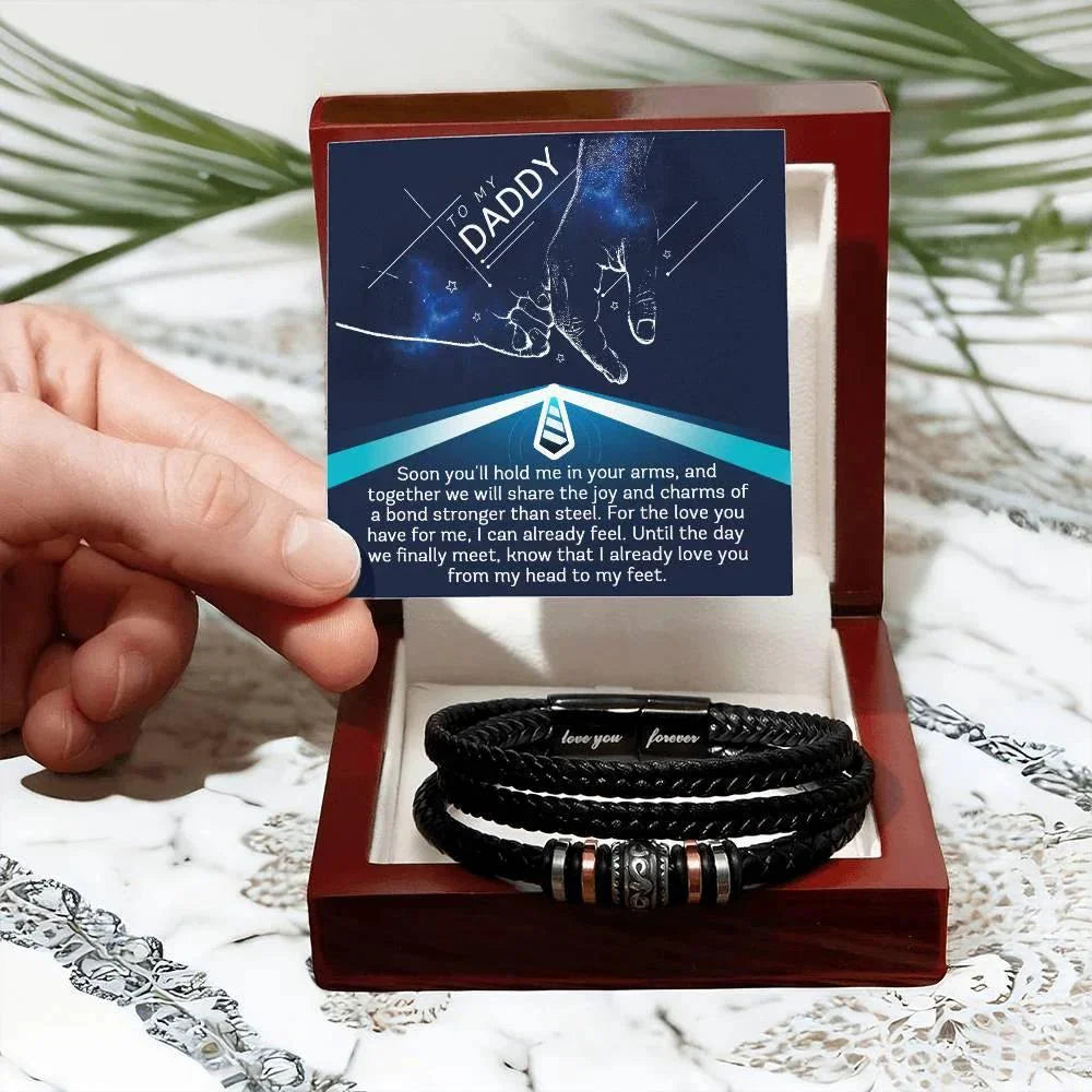 Gift for New Dad - Daddy- We Will Share a Bond Stronger Than Steel-Braided Leather Men's Bracelet