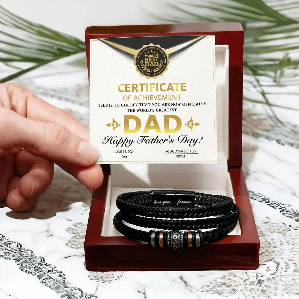 Dad Gift Certificate of Achievement Leather Bracelet