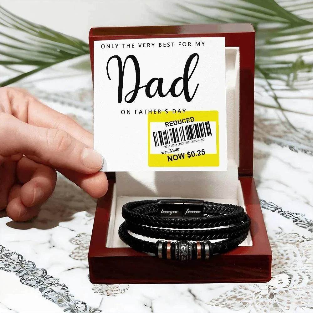 Dad Reduced Price Leather Bracelet - Funny Father’s Day Gift with Sarcastic Price Tag Message Card