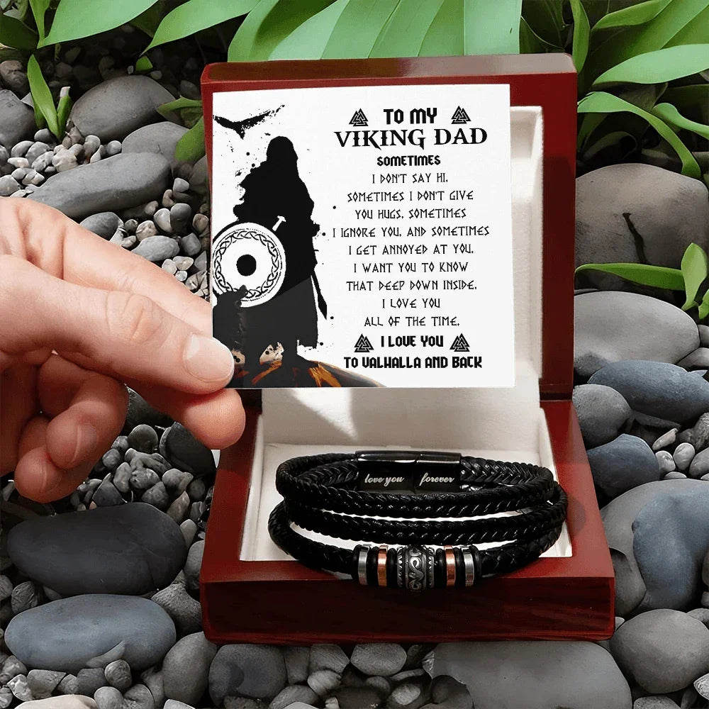 To My Viking Dad Bracelet – Deep Down I Love You All the Time – Norse Father's Day Gift for Strong Dads, Sentimental Keepsake from Son or Daughter
