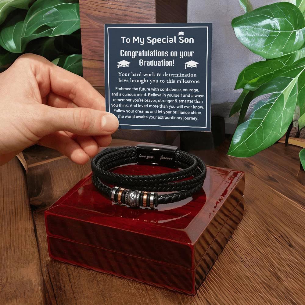 To My Son Congratulations on Your Graduation Follow Your Dreams Leather Bracelet