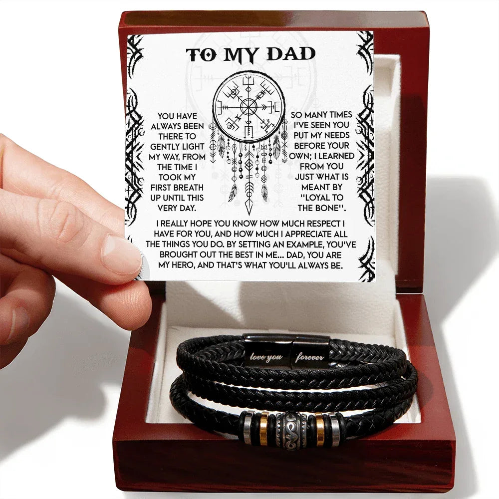 Loyal to the Bone Dad Bracelet – Viking-Inspired Gift for Father from Son or Daughter – Leather Bracelet with Sentimental Message Card