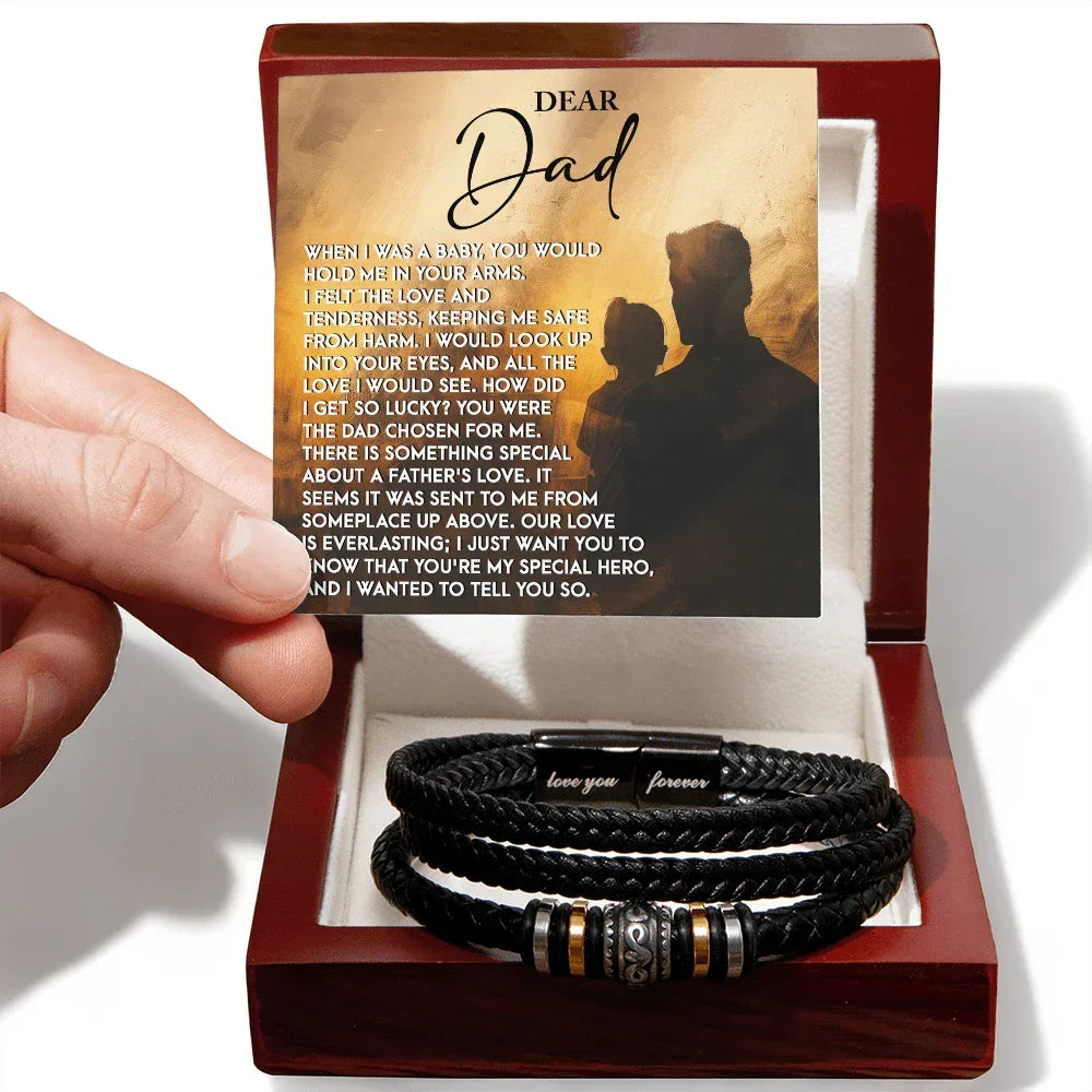 Dad Father's Day Gift - Men's “Love You Forever” Bracelet with “Chosen Love” Sentimental Message Card - Vegan Leather Bracelet - Heartfelt Gift for Dad from Son or Daughter