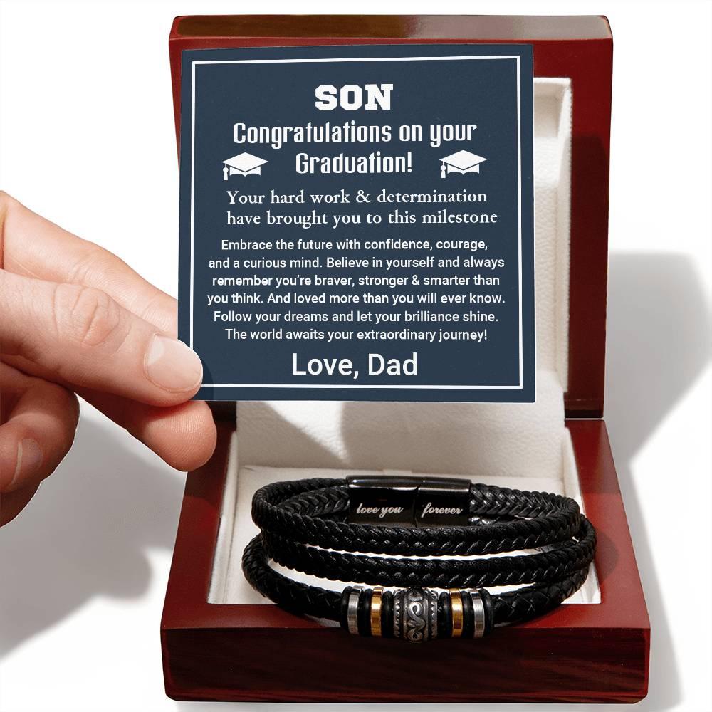 Son Graduation Personalized Leather Bracelet Embrace the Future - Mallard Moon Gift Shop