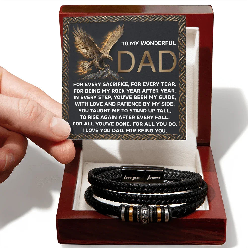 To My Wonderful Dad - Love and Strength Tribute Bracelet for Father - Inspirational ‘Sacrifice & Guidance' Message Card - Thoughtful Father's Day, Birthday, or Just Because Gift from Son or Daughter