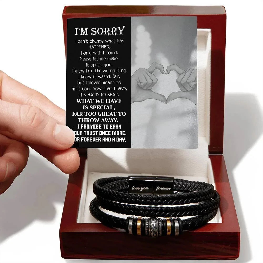 Forever Love Men’s Bracelet – Apology & Forgiveness Gift with Engraved “Love You Forever” Sentiment | Braided Vegan Leather & Stainless Steel