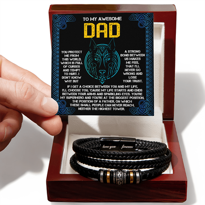 My Warrior Dad - Father's Day Gift for Dad - Men's Braided Vegan Leather Bracelet with Quiet Strength Warrior Message Card - Mallard Moon Gift Shop