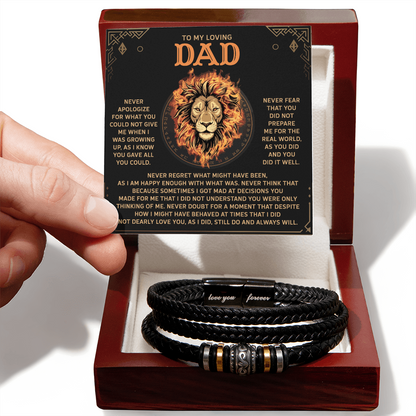 To My Loving Dad Leather Bracelet Gift – Unconditional Love and Appreciation Lion Message Card - Thoughtful Father's Day or Birthday Gift from Son or Daughter - Mallard Moon Gift Shop