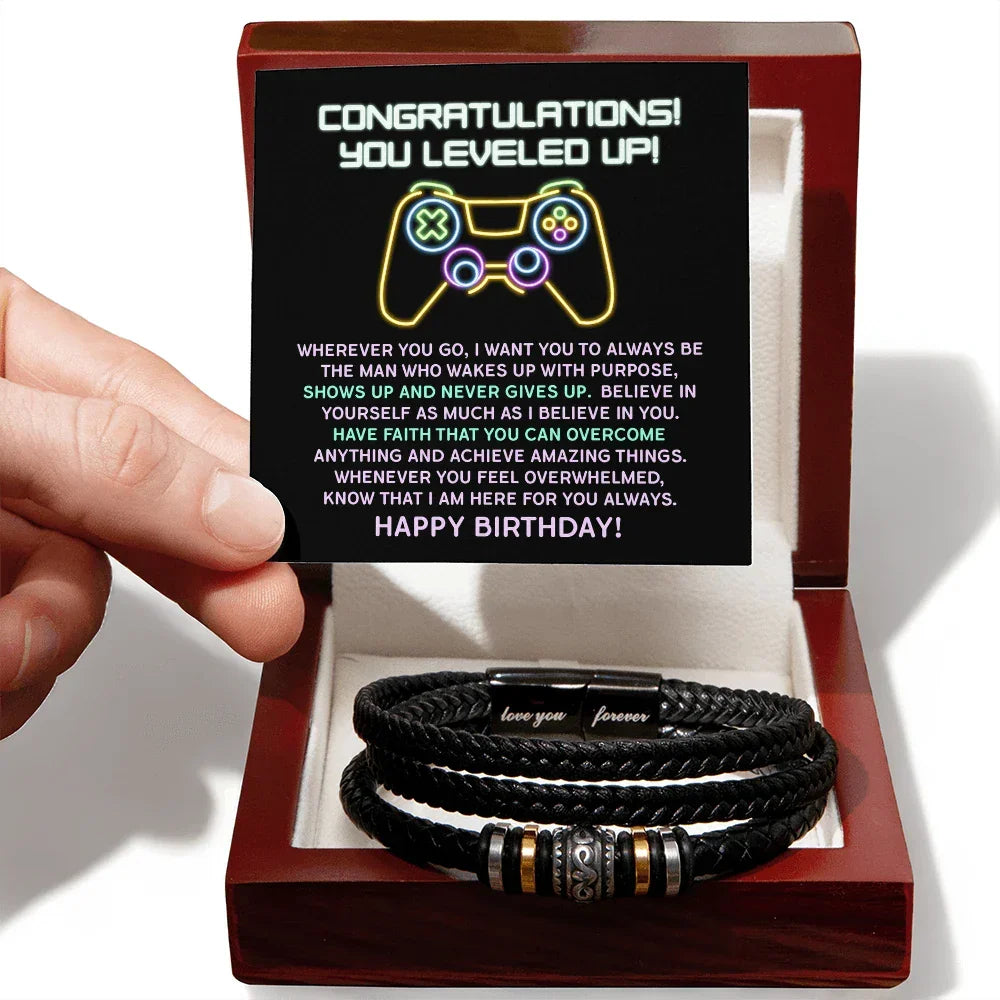 Level-Up Birthday Bracelet for Him – “Love You Forever” Gamer Gift | Encouraging Message for Son, Boyfriend, or Husband