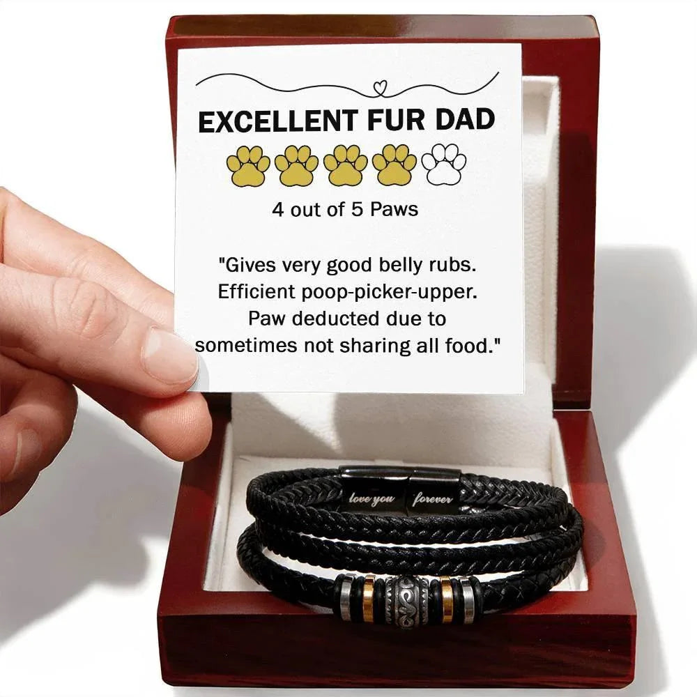Gift for Fur Dad Belly Rubber Black Braided Leather Men's Bracelet