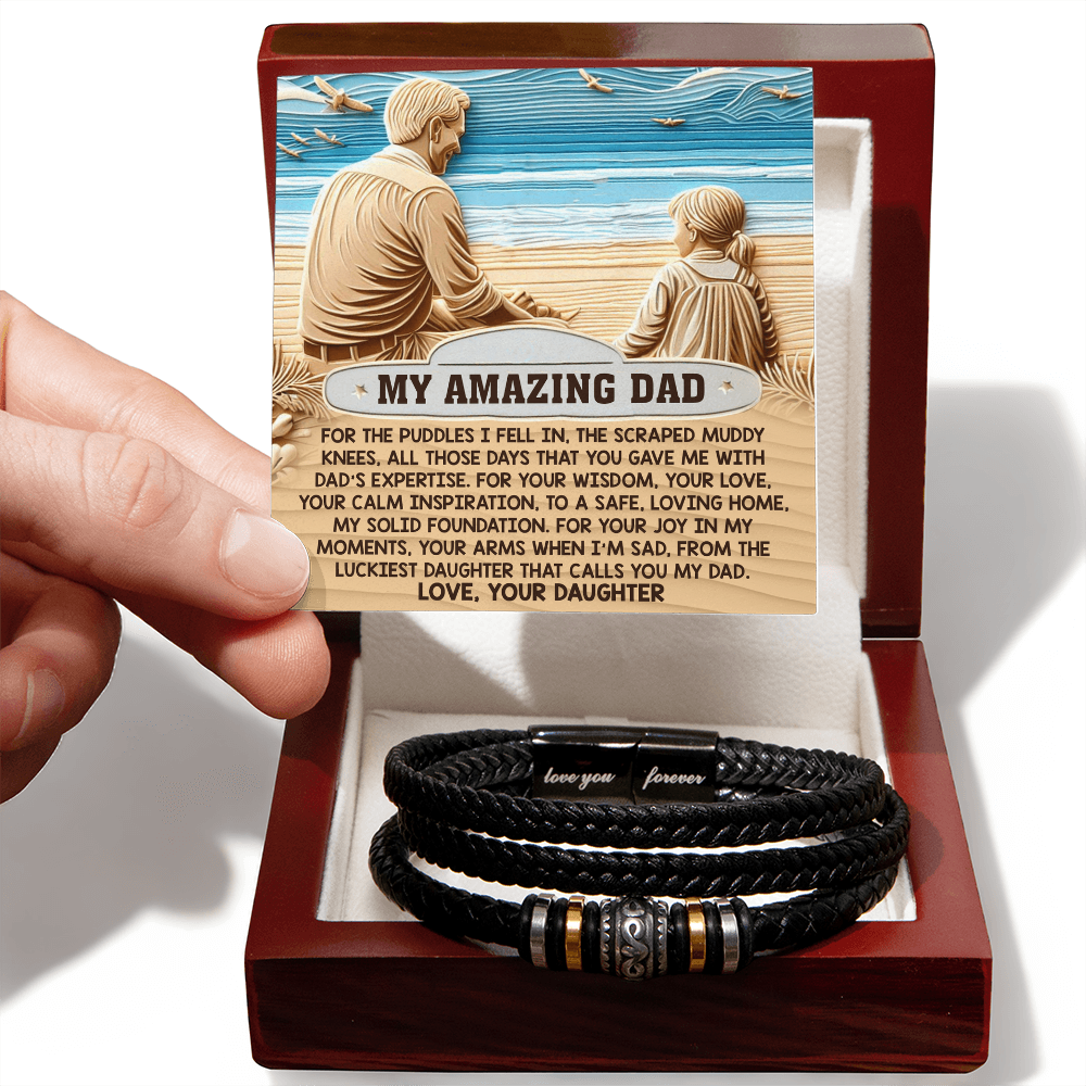 My Amazing Dad Braided Leather Bracelet from Daughter - Solid Foundation, Calm Inspiration, Loving Home, Heartfelt Father's Day Gift - Mallard Moon Gift Shop