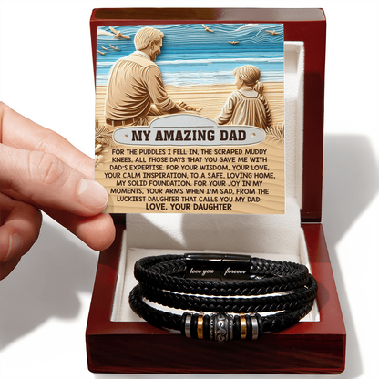 My Amazing Dad Braided Leather Bracelet from Daughter - Solid Foundation, Calm Inspiration, Loving Home, Heartfelt Father's Day Gift - Mallard Moon Gift Shop