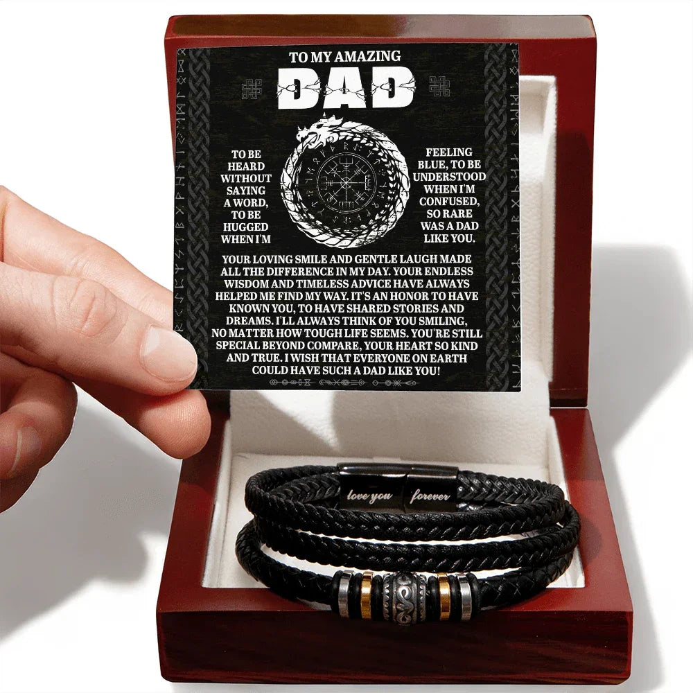 To My Amazing Dad Silent Understanding Viking Compass Leather Bracelet Gift | Thoughtful Father's Day or Birthday Present for Dad from Son or Daughter