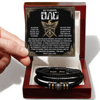 My Warrior Dad - Father's Day, Birthday Gift for Dad - Men's Braided Vegan Leather Bracelet with Quiet Strength Warrior Message Card