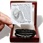 Gift for Fur Dad Happy Pawther's Day Personalized Black Braided Leather Men's Bracelet