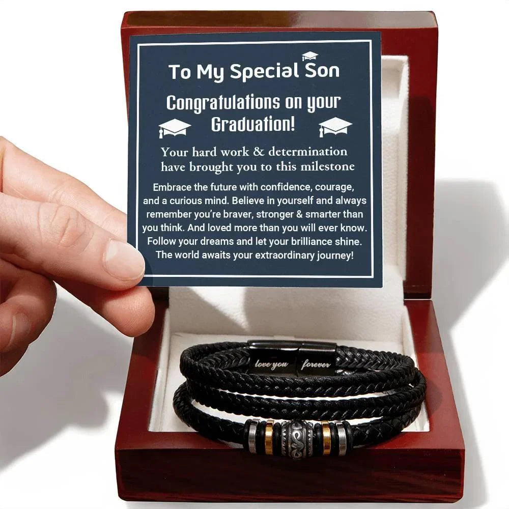 To My Son Congratulations on Your Graduation Follow Your Dreams Leather Bracelet