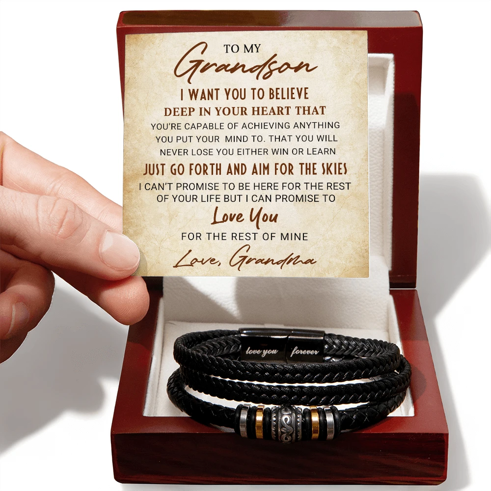 To My Grandson Bracelet – Inspirational Gift from Grandma | Love You Forever Message with Boxed Card for Birthday, Graduation, or Christmas