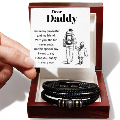 Dear Daddy I Love You in Every Way Leather Braided Men's Bracelet - Mallard Moon Gift Shop