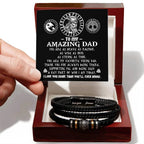 Gift for Dad - Viking Dad Brave as Ragnar Black Braided Leather Men's Bracelet