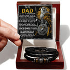 To My Dad Braided Leather Bracelet with Superhero Knight Viking Dad Message Card - Thoughtful Father's Day, Birthday Gift from Son or Daughter for Strong and Courageous Fathers