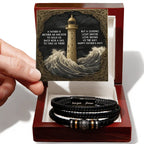 Dad Vegan Leather Bracelet Father's Day Gift - with Inspirational “Guiding Light” Lighthouse Message Card
