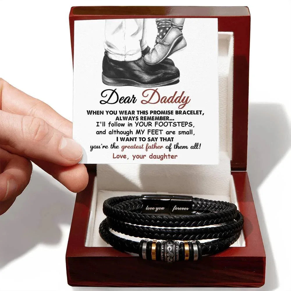 Dad Gift- I'll Follow Your Footsteps Promise Braided Leather Men's Bracelet