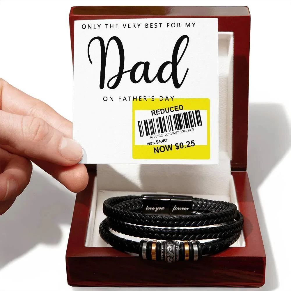 Dad Reduced Price Leather Bracelet - Funny Father’s Day Gift with Sarcastic Price Tag Message Card