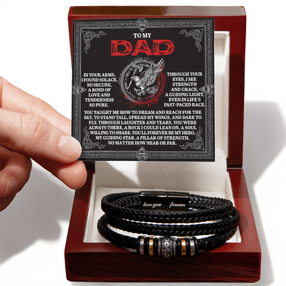 To My Dad Father's Day Gift - Men's Vegan Leather Bracelet with Bold Viking-Inspired “Guiding Light” Message Card -- Meaningful Gift for Dad from Son or Daughter - Mallard Moon Gift Shop